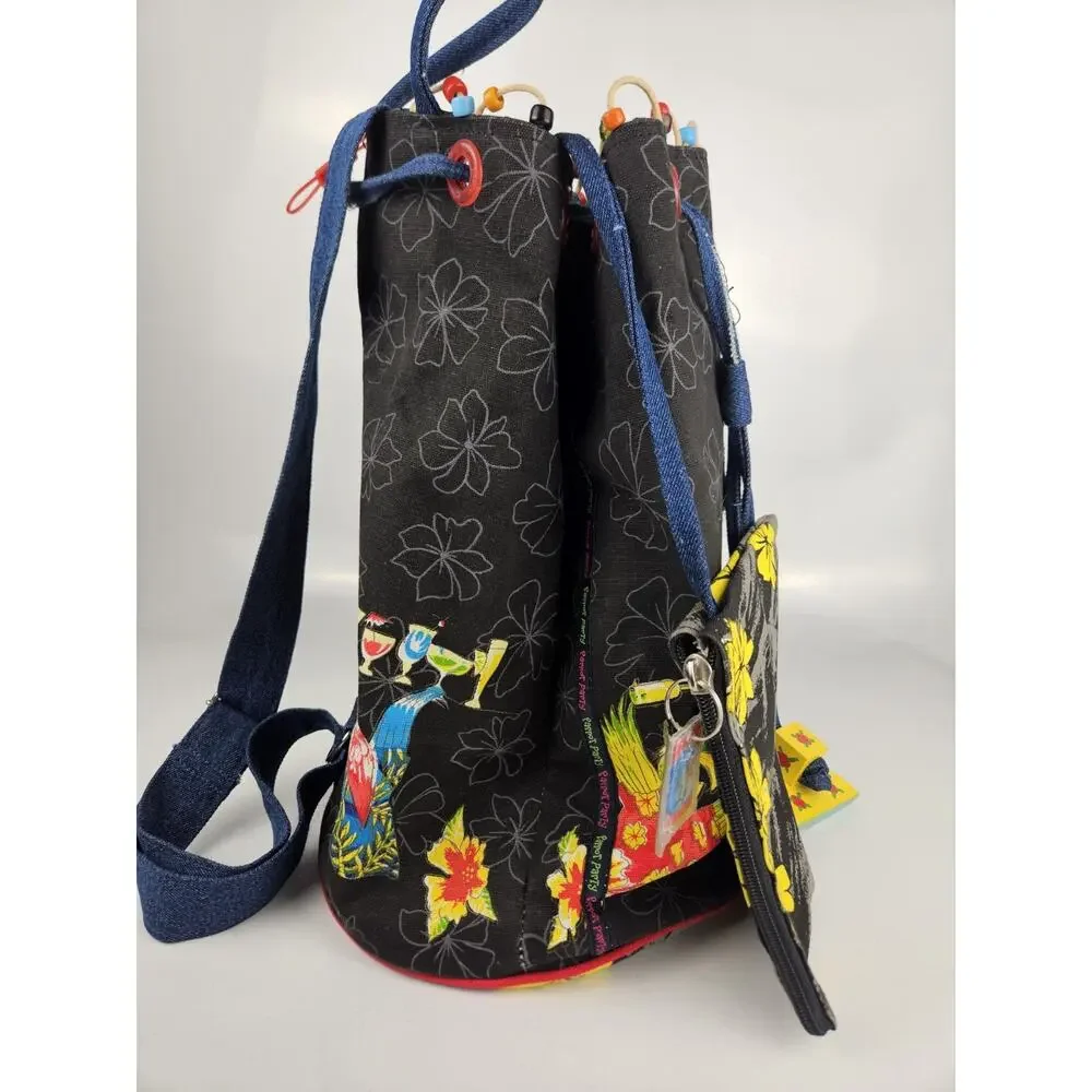 CARIBBEANO SOUL Parrot Party Canvas Beach Shoulder Tote Bag‎ + Coin Purse Unworn